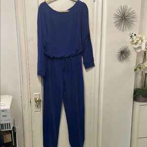 Royal Blue Long Sleeve Jumpsuit with Elastic Waist